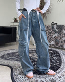 Benon Washed Cargo Strap Denim Pants