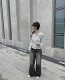 Oolong Black Washed Denim Wide Pants