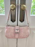 Linta Pink Printed Leather Hobo Baguette Shoulder Bag
