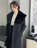Devel Mink Fur Collar Wool Long Coat (Belt Set)