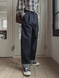 Comp raw pin tuck wide denim pants