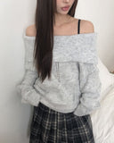 Boda punching off-shoulder wool knit
