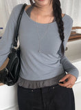 Baol Halter Frill Sleeveless Long Sleeve T-Shirt Set