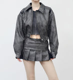 Martina Leather Jacket + Pleated Skirt Set
