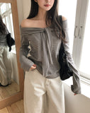 Niid Stripe Tie Off-shoulder Long Sleeve