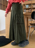 Woosen Cotton Pleated Cargo Long Skirt