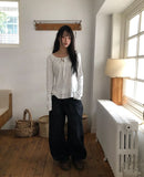 Madin Ribbon Dot Frill Long Sleeve T-Shirt