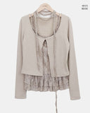[Cardigan + Sleeveless + Scarf SET] Tevin Check Cardigan Set