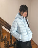 Turnle String Hooded Nylon Lightweight Short Padding Jumper