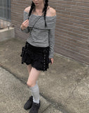 Reno Tiered Pleated Punching Mini Skirt