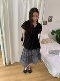 [BAONHAUS] Yanbi Check Lace Banding Midi Skirt