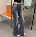 Hip Pad Back Pocket Embroidery Slim Bootcut Span Denim Pants