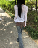 Amu See-through Ribbed Long Sleeve Cardigan