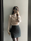 Grash Half Neck Drape Blouse
