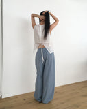 Pookie Linen Stripe Banding Wide Long Pants