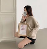 Open Collar Loose Fit Thick Long Sleeve Knit