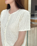 Ser Embossed Round Pearl Puff Blouse