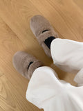 Hoya Winter Fur Angora Velcro Flat Mary Jane Loafers