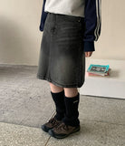 Dumpy Washed Denim Midi Skirt