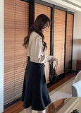 [Tie set] Repodi Satin Wrapped Shirred Blouse