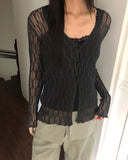 Cellu mesh see-through long-sleeved cardigan