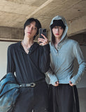 Mude Loose Fit Henley Neck Long Sleeve Hoodie