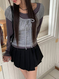 [Fake Layered] Hein Puff Ribbon Short Sleeve Layered T-Shirt Set