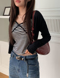 Cotter Punching Stripe Sleeveless Cardigan Set