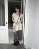 Juon Shirred Button Loose Fit Henley Neck Short Sleeve T-shirt