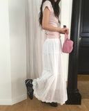 Tizen punching lace tiered long skirt
