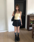 Heming Ribbed Lace Button Sleeveless Top