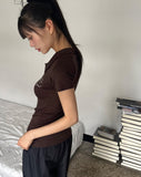 Hamyu Eyelet Rivet Printed Collar Short Sleeve T-Shirt
