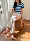 Heinley U-neck Stripe Short Sleeve Knit