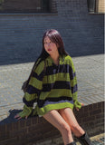 Stripe cable hood warmer knitwear