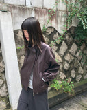 Dumb High Neck Cut Pocket String Leather Jacket