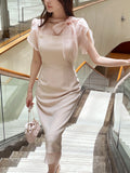 Jenia Tie Chiffon Tulip Sleeve Long One Piece