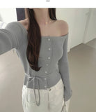 Off-shoulder Ribbed Knit Strap Set Cardigan