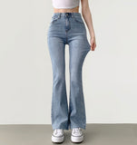 Summer cooling inner banding semi bootcut span denim pants