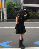 [Muffler set] Dev Flare Sleeveless Mini One Piece Set