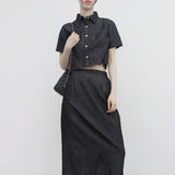 Miffa denim cropped shirt + long skirt set