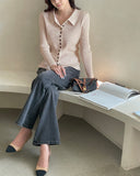 Roselle Collar Button Ribbed Knit Cardigan