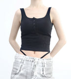 Noise Button Ribbed Sleeveless