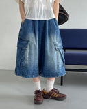[unisex] Colds Banding Bermuda Big Cargo Denim Pants