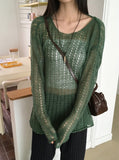 Concle Back Silt Strap Wrap Punching Layered Long Sleeve Knit
