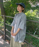 [Unisex] Bitten Check Over Short Sleeve Shirt