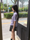 Two-Win Stripe Slim Fit Cropped Short-Sleeved Shirt