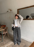 [unisex] Asoko banding ribbed wide pants