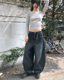 Benyl Stud Balloon Fit Washed Denim Long Pants