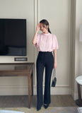 Netel Half-Neck Shirring Short Sleeve Blouse
