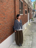 Slow-in Stripe Frill Ribbon Layered Blouse